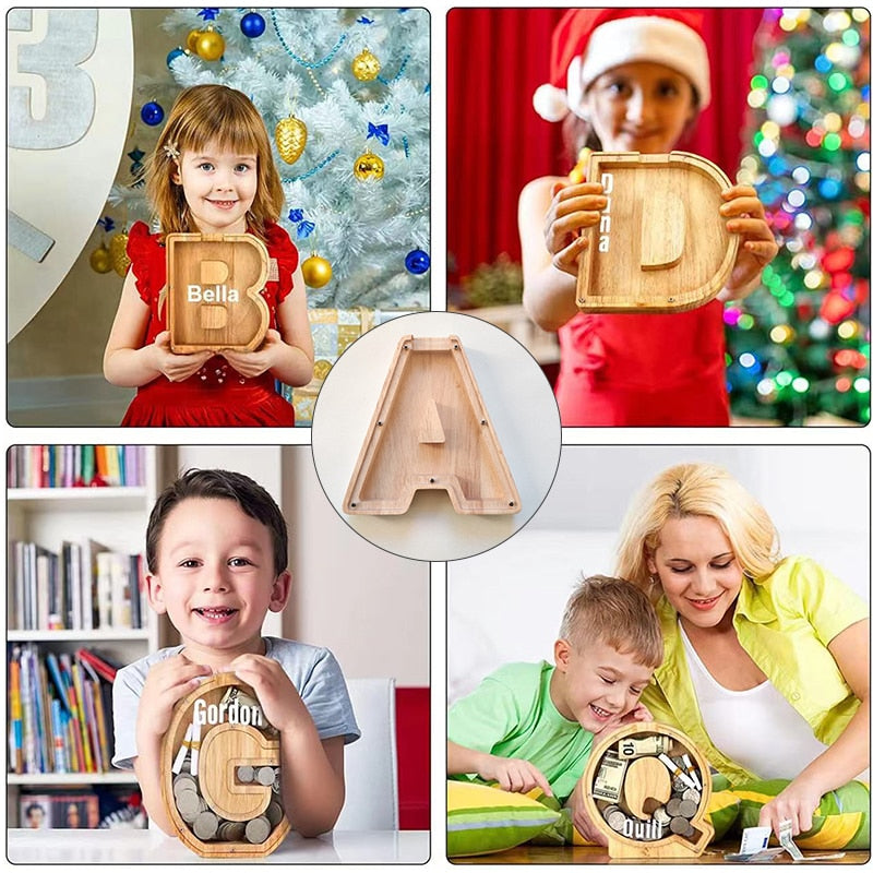 Wooden Bank Saving Box English Alphabet Gifts