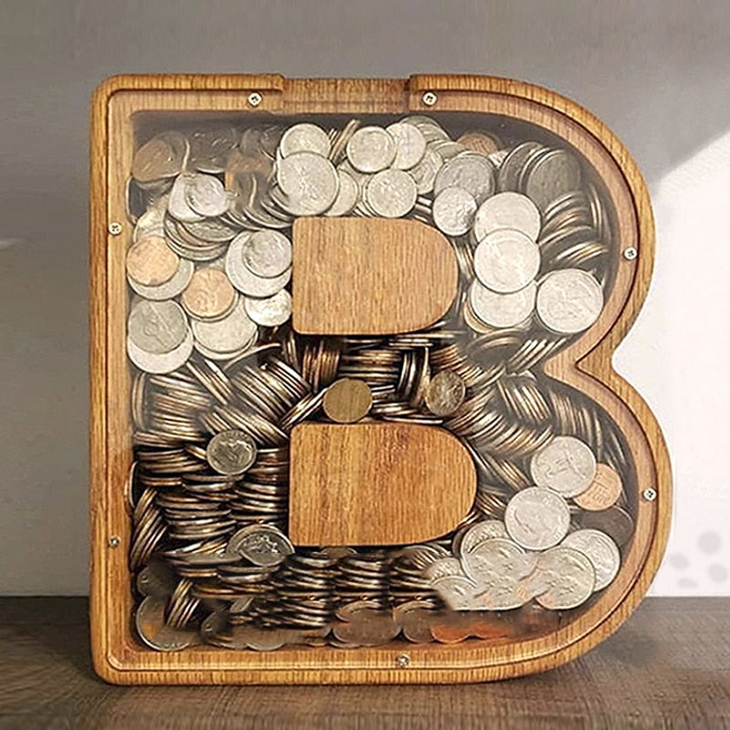 Wooden Bank Saving Box English Alphabet Gifts