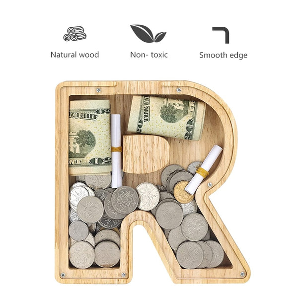 Wooden Bank Saving Box English Alphabet Gifts